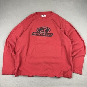 Vintage X Manager Long Sleeve Shirt Red Grapic Print Boxy Grunge Skater Y2K